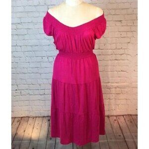 Croft & Barrow Dress Deep Pink Off the Shoulder Tiered Gathered Large